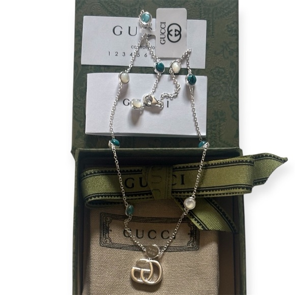Gucci Sterling Silver GG Marmont Multi-Stone Necklace - Picture 6 of 7
